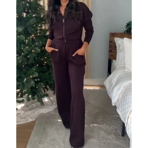 SPANX AirEssentials Wide Leg Jumpsuit in Truffle Brown Size Medium - Picture 3 of 9